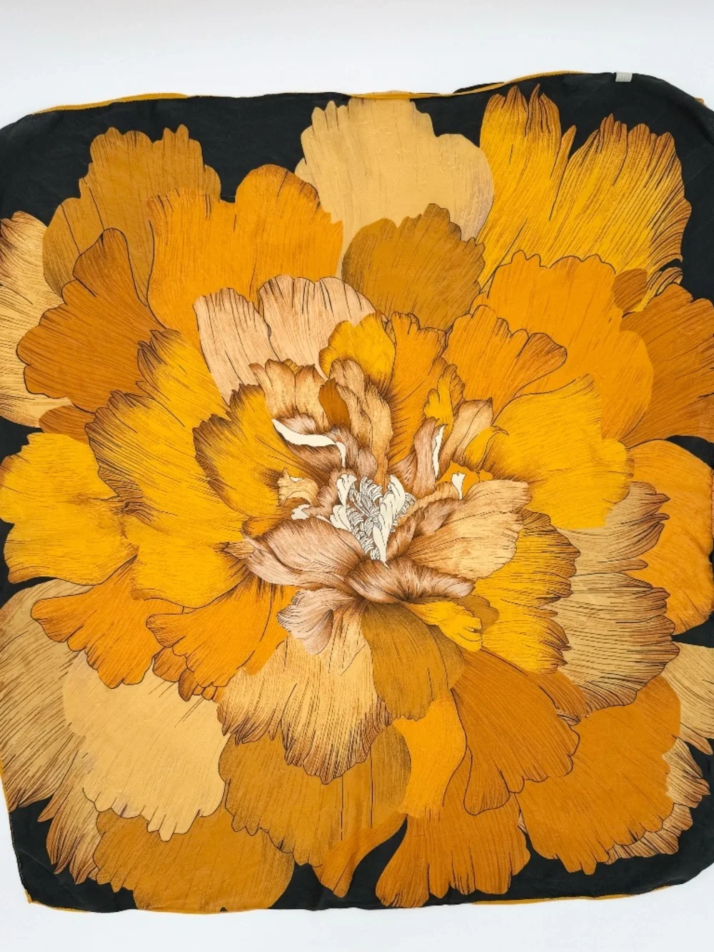 Large Black Gold Floral Satin Square Scarf